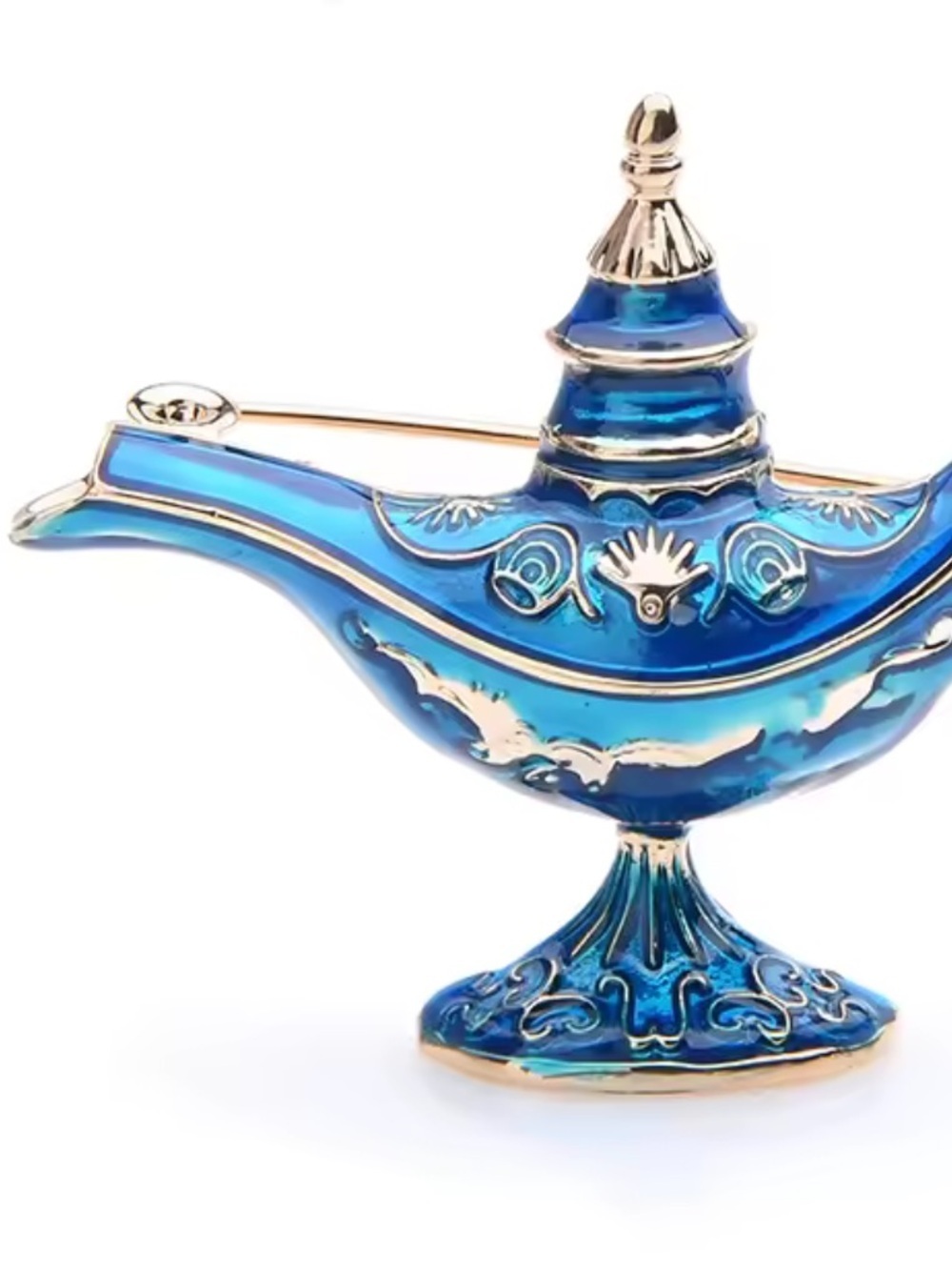 Blue Genie Lamp Gold Brooch - Picture 5 of 6